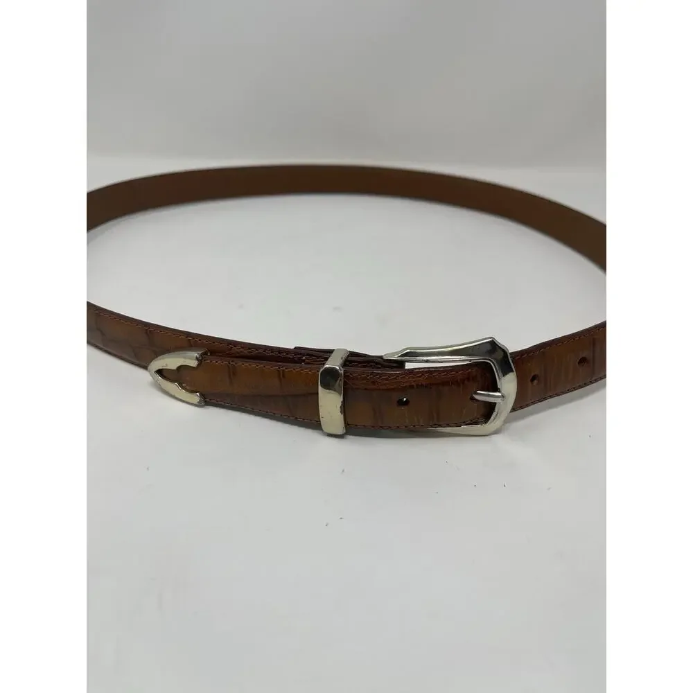 Perry Ellis Men's Portfolio Brown Leather Belt 38/95‎ Silver Buckel